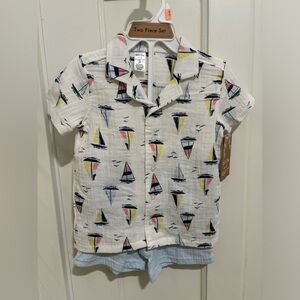3/$10 NWT Willow & Wyatt Sailboat Button Up Short Sleeve Toddler 2PC Set Cotton